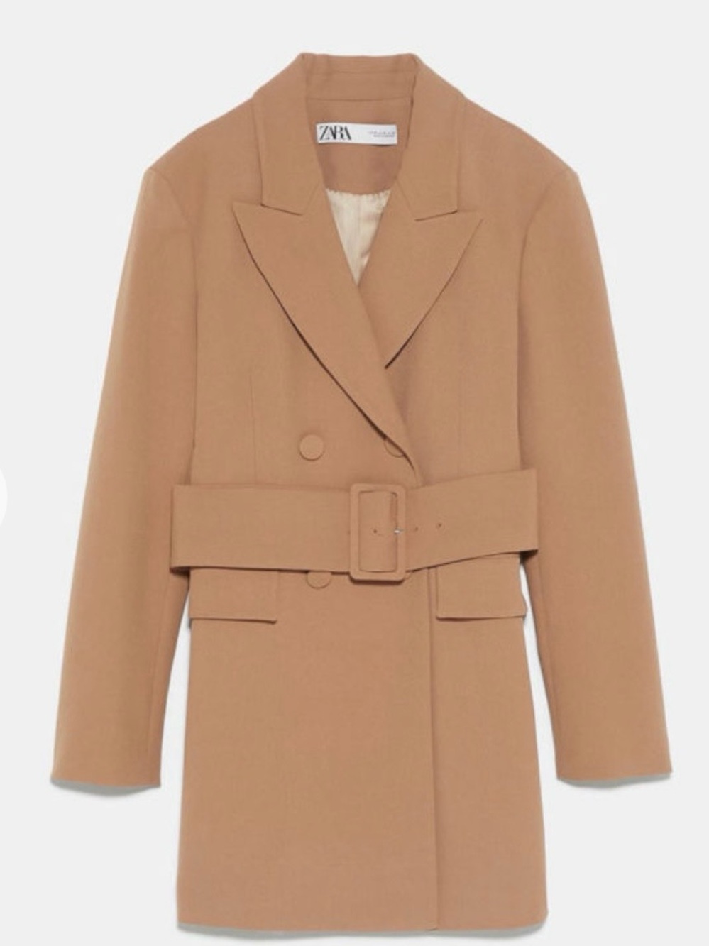 Zara Camel Double-Breasted Belted Trench Coat‎